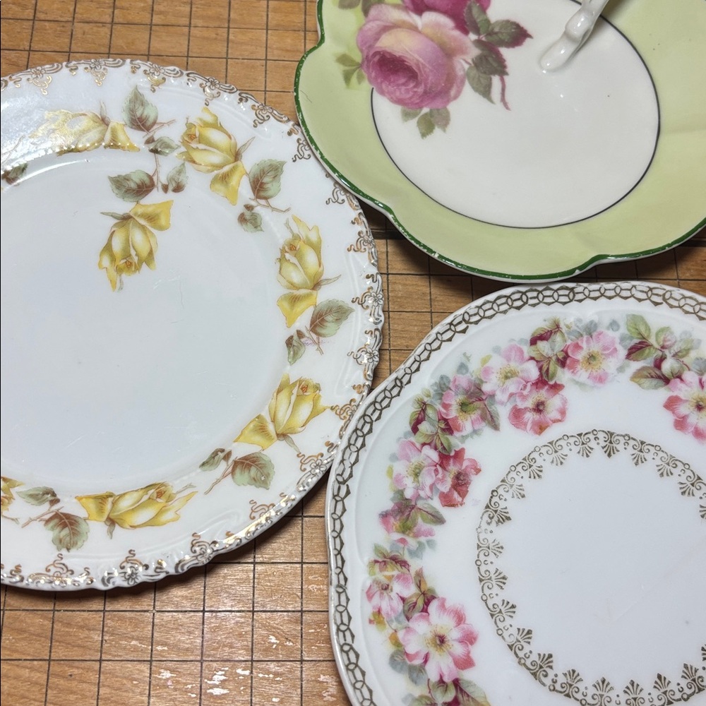 Z S & Co Bavaria 2 Plates Pink and Yellow Flowers, Roses Mixed Pink Nappy